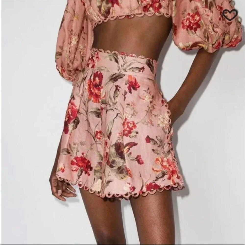 ZIMMERMANN Cassia scallop shorts in floral musk size 1